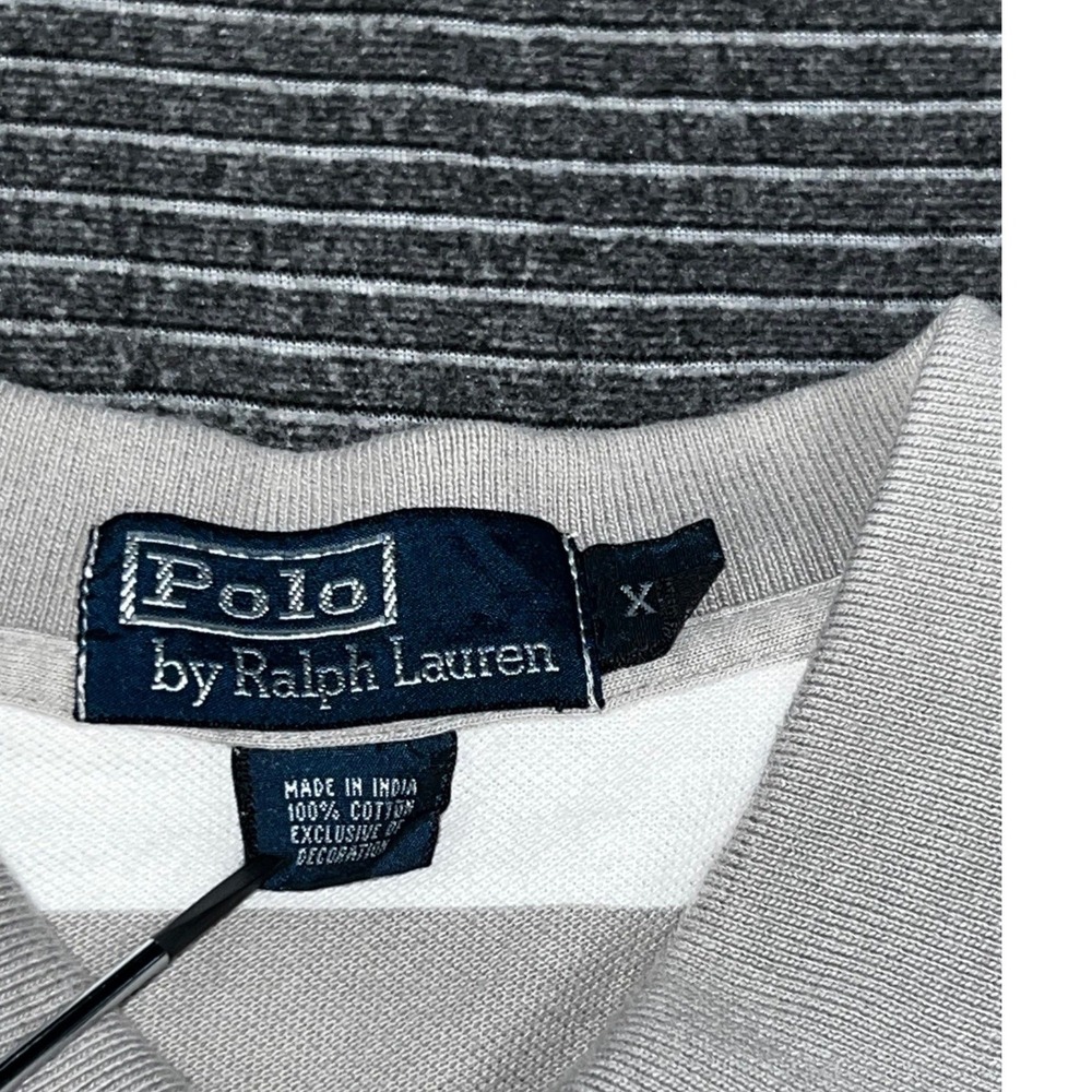 Polo Ralph Lauren Mens XL Grey White Striped Short Sleeve Cotton Polo Shirt - Picture 2 of 7